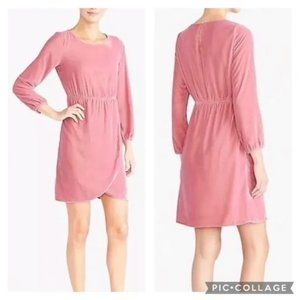 J Crew Pink Velvet Long Sleeve Tulip Hem Wrap Skirt Mini Dress sz 2